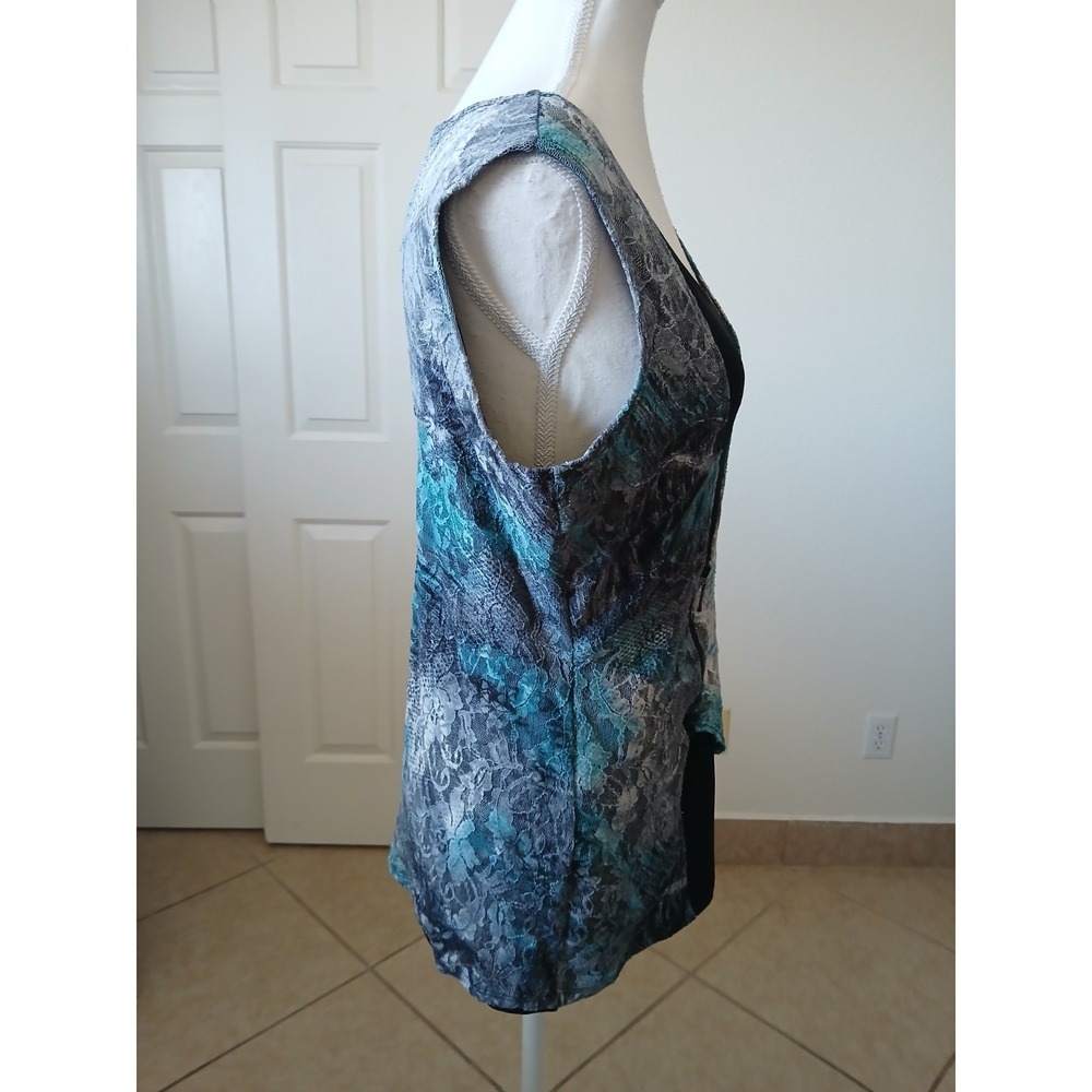 L'Atelier Women Blouse Top Lace Multicolor Sleeveles Zipper Large Boho Chic - Picture 4 of 13